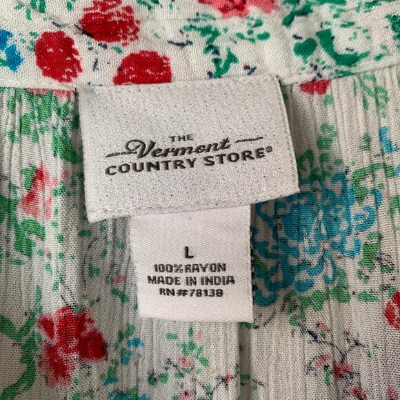 The Vermont Country Store White Floral Blouse 3/4th Sleeves Size Large - Picture 8 of 16